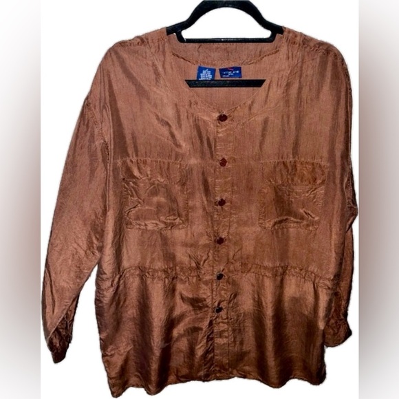 Daniel Hechter Tops - Daniel Hechter Brown Button-Up 100% Silk Blouse